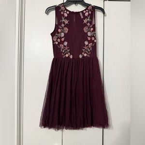 Xhilaration Maroon Burgundy Floral Embroidered Dress